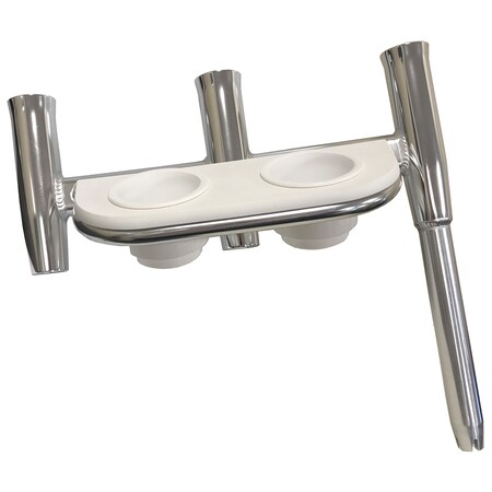 Tigress Offset Triple Rod Holder w/Cup Holders - Port Side - Polished Aluminum 88148